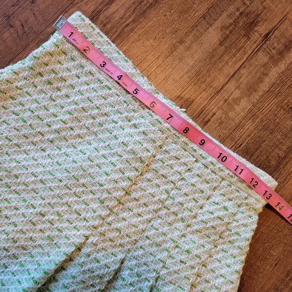 Green Tweed Pleated School Girl Mini Skirt - Picture 5 of 6